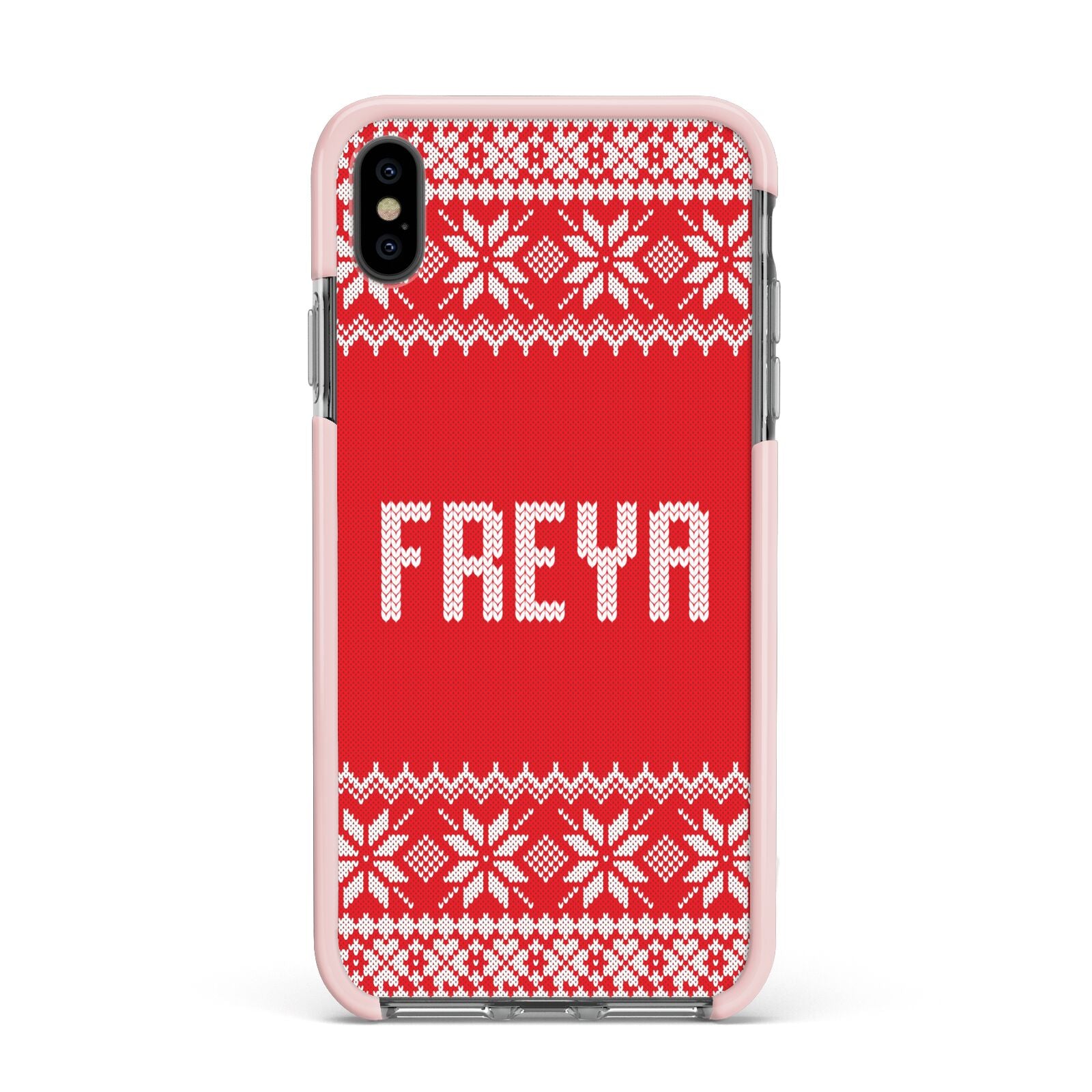 Christmas Jumper Apple iPhone Xs Max Impact Case Pink Edge on Black Phone