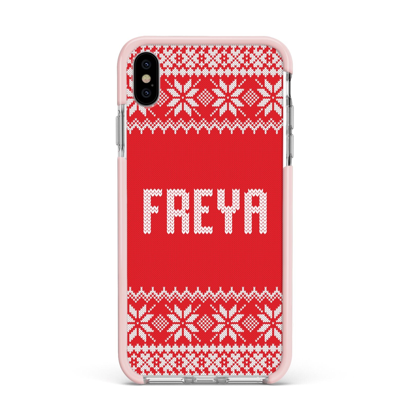 Christmas Jumper Apple iPhone Xs Max Impact Case Pink Edge on Silver Phone