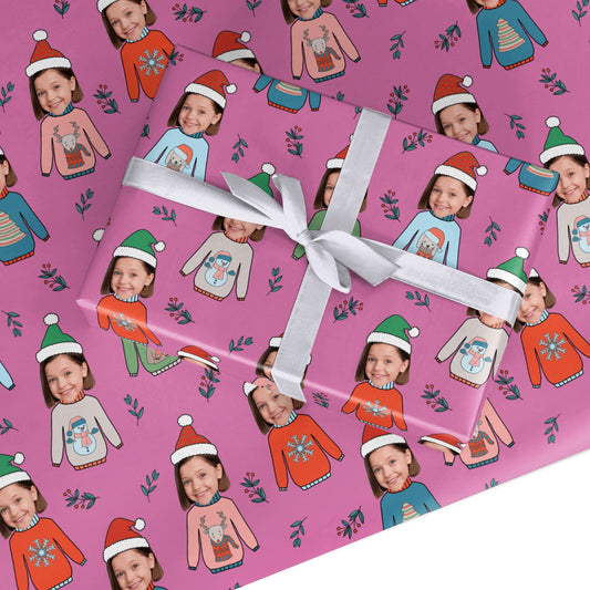 Christmas Jumper Photo Face Personalised Custom Wrapping Paper