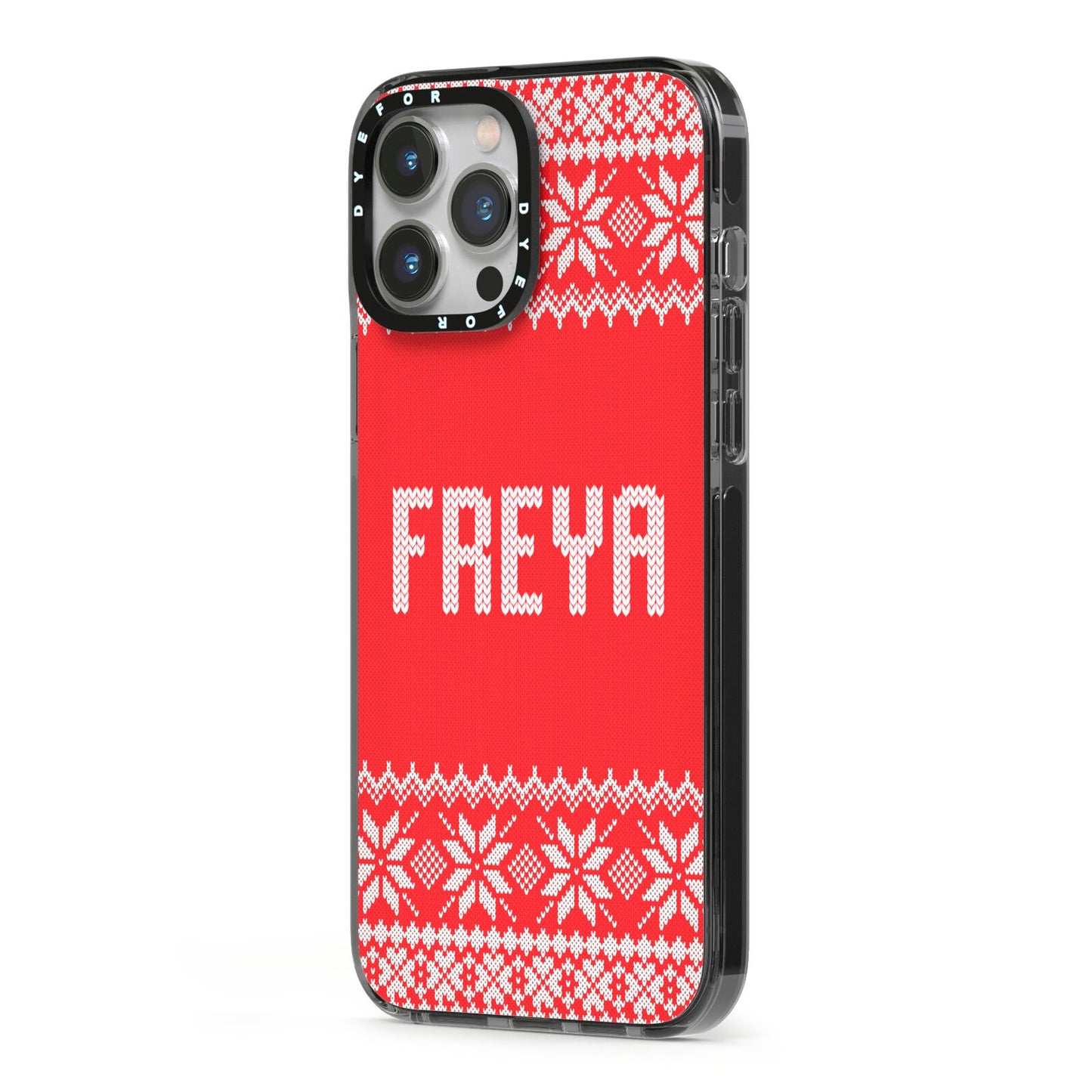 Christmas Jumper iPhone 13 Pro Max Black Impact Case Side Angle on Silver phone