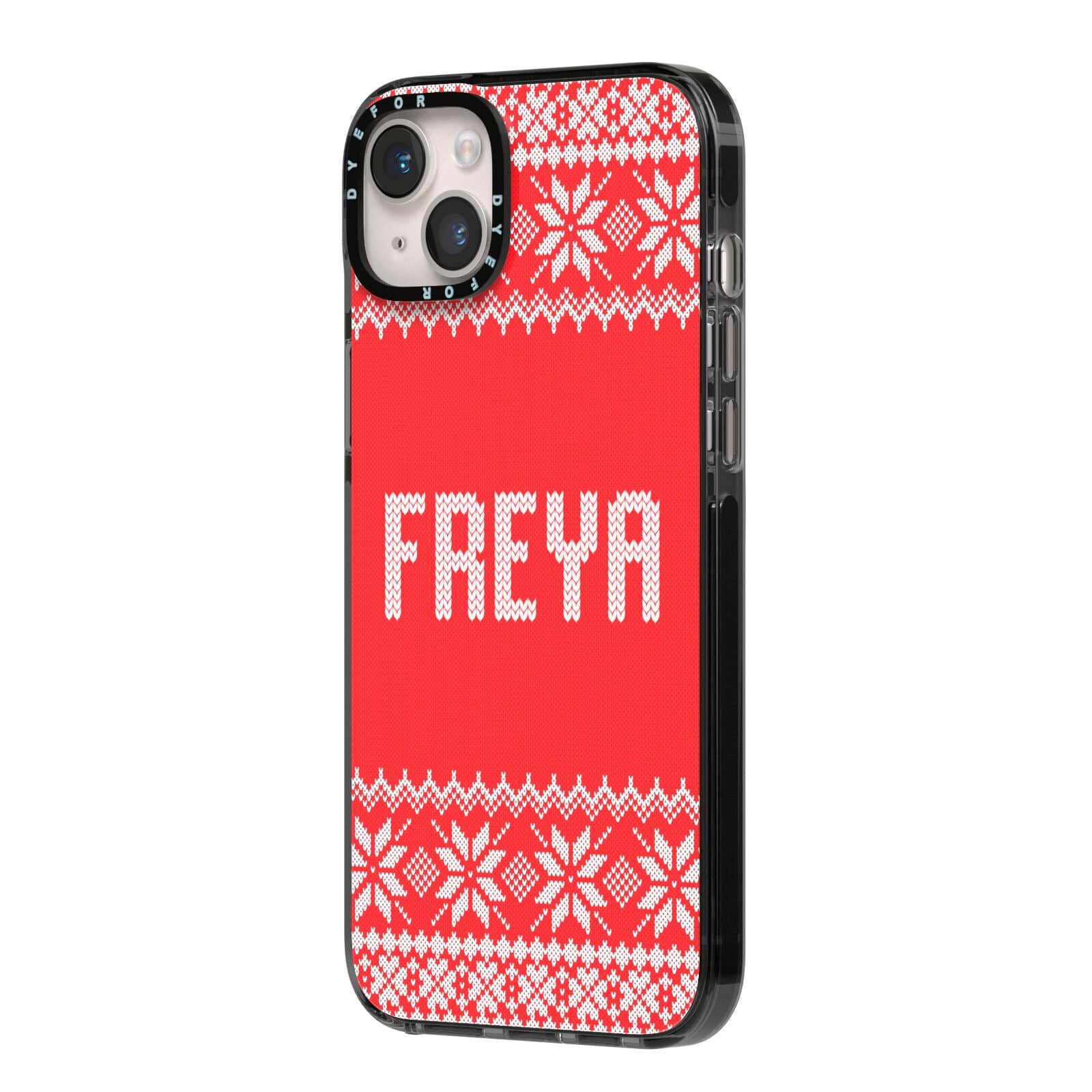Christmas Jumper iPhone 14 Plus Black Impact Case Side Angle on Silver phone