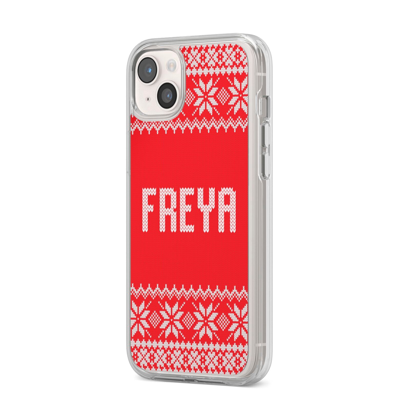 Christmas Jumper iPhone 14 Plus Clear Tough Case Starlight Angled Image