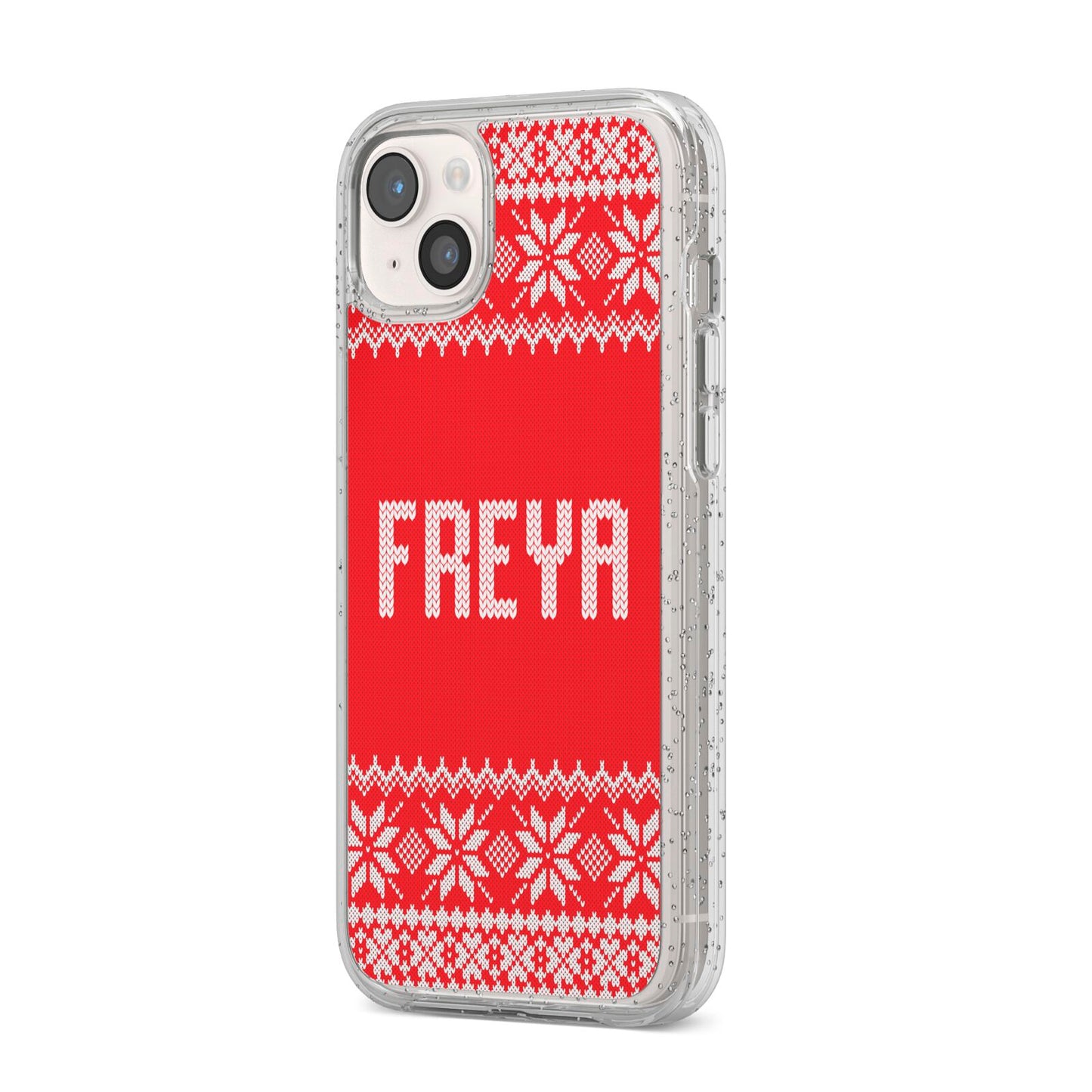 Christmas Jumper iPhone 14 Plus Glitter Tough Case Starlight Angled Image