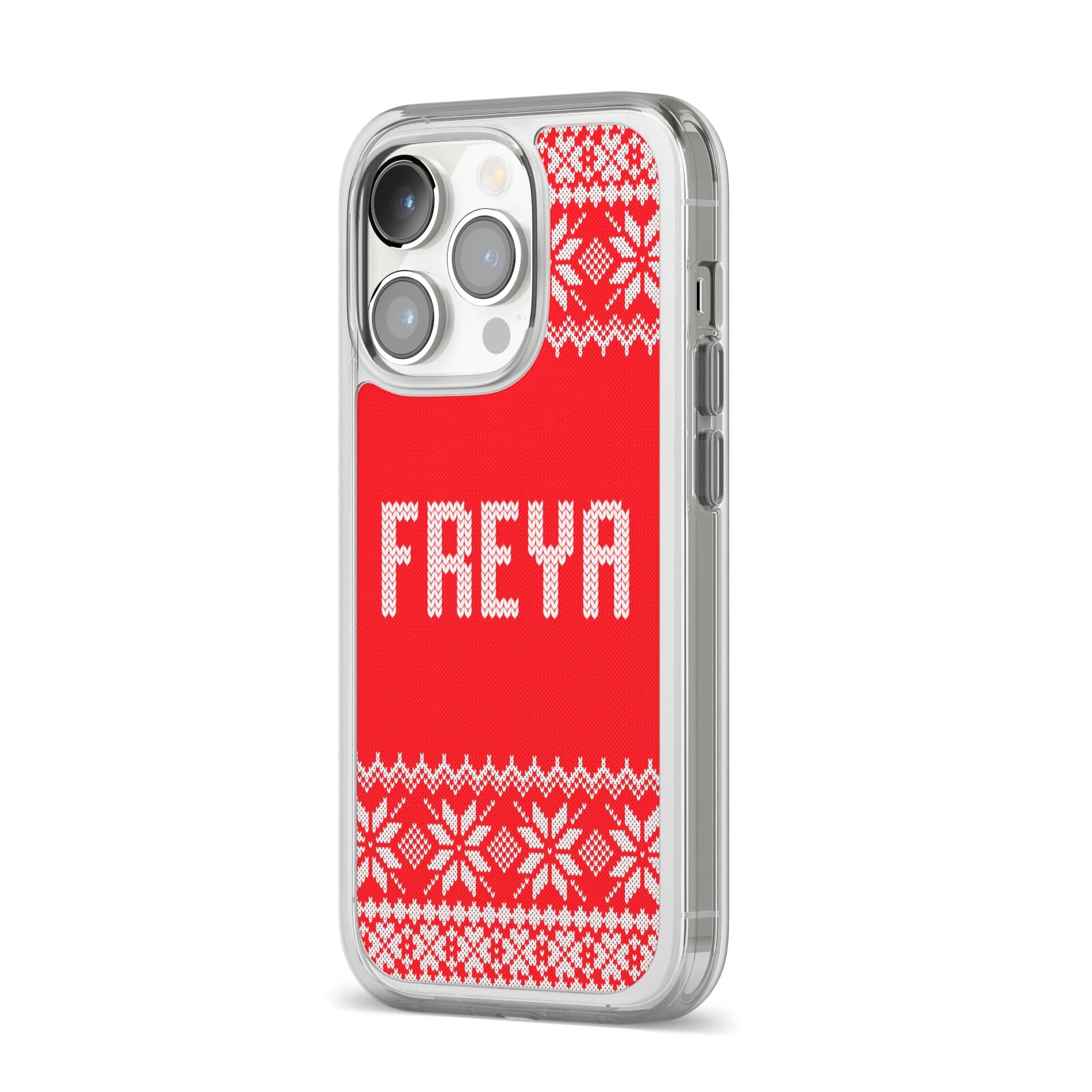 Christmas Jumper iPhone 14 Pro Clear Tough Case Silver Angled Image