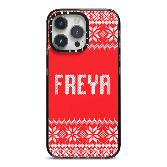 Christmas Jumper iPhone 14 Pro Max Black Impact Case on Silver phone