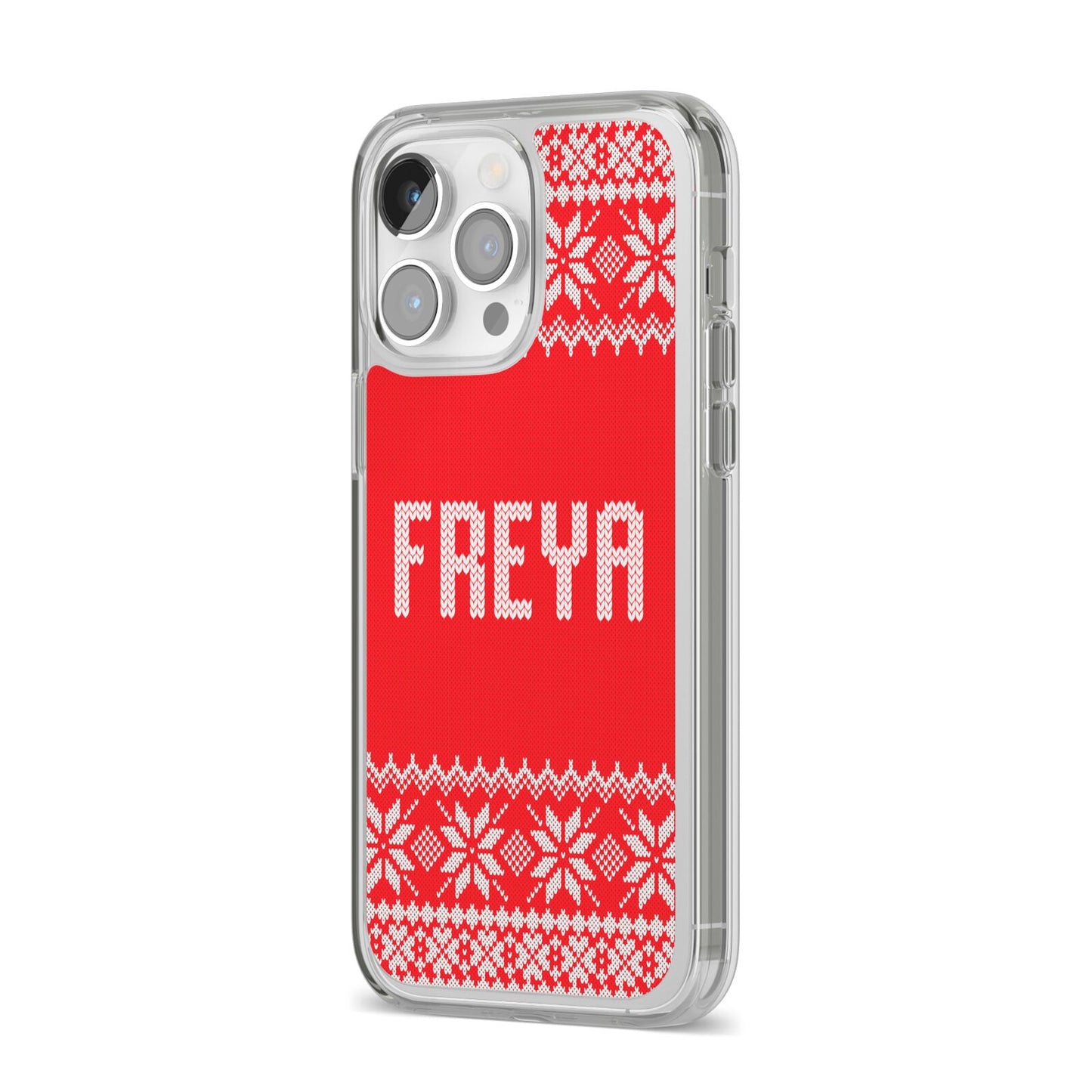 Christmas Jumper iPhone 14 Pro Max Clear Tough Case Silver Angled Image