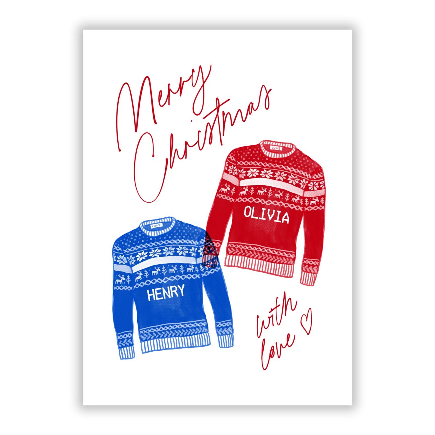 Christmas Jumpers with Names A5 Flat Greetings Card