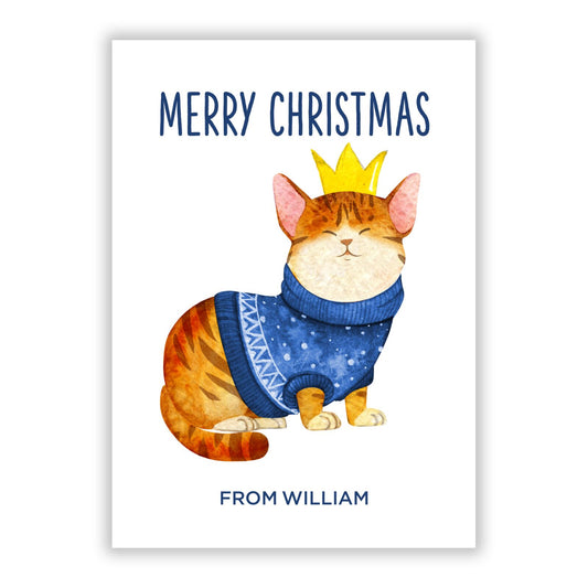 Christmas Kitten with Name A5 Flat Greetings Card