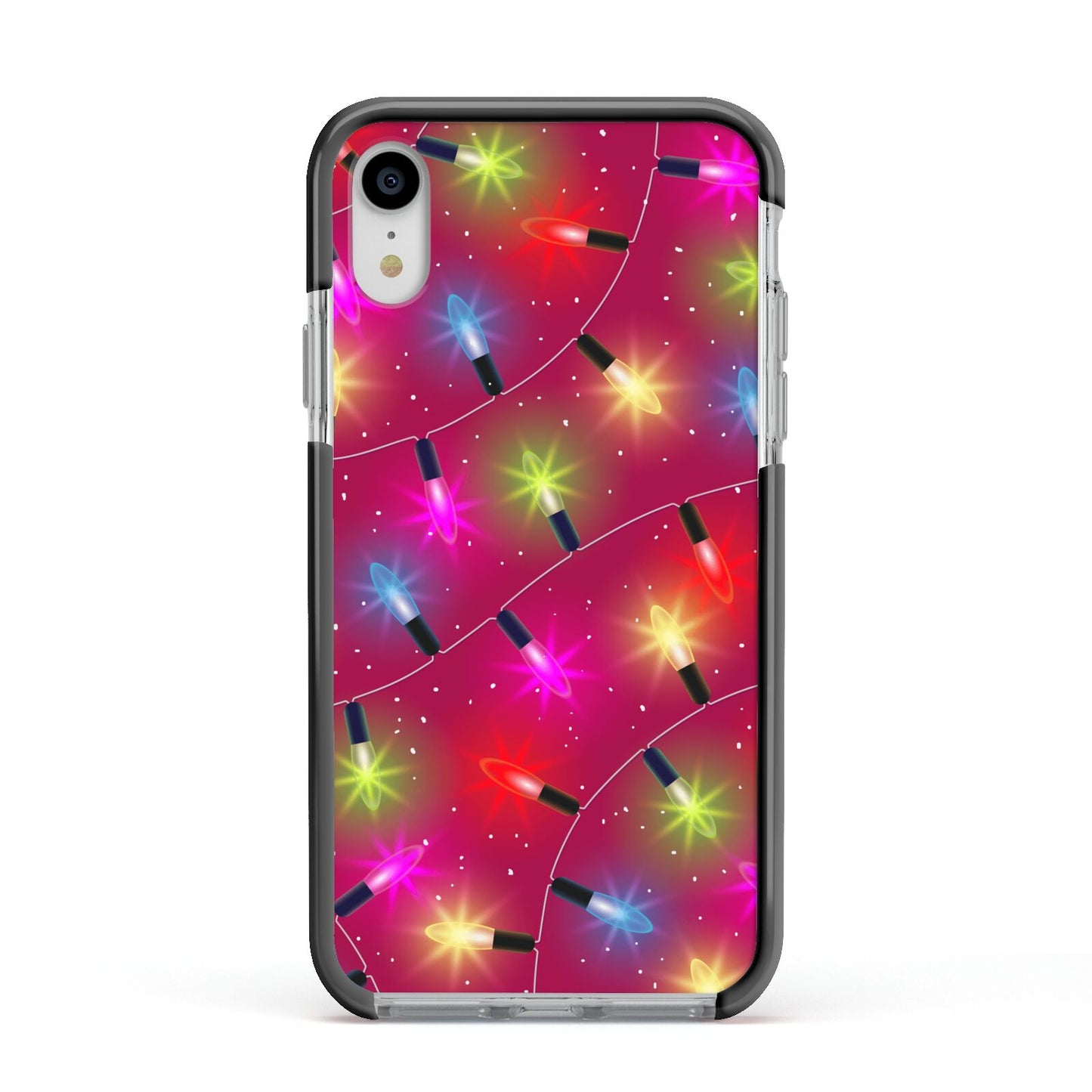 Christmas Lights Apple iPhone XR Impact Case Black Edge on Silver Phone