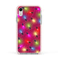 Christmas Lights Apple iPhone XR Impact Case Pink Edge on Silver Phone