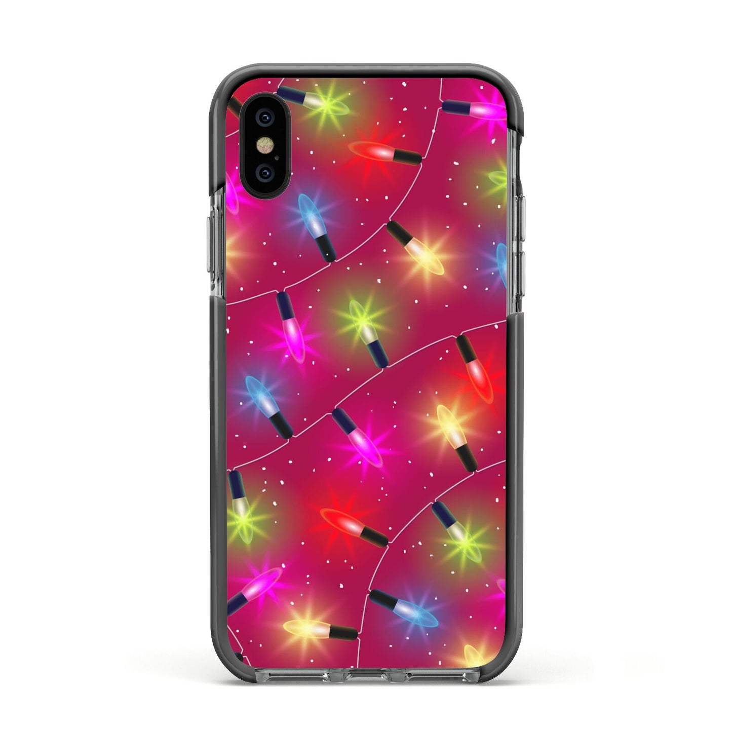 Christmas Lights Apple iPhone Xs Impact Case Black Edge on Black Phone