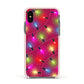 Christmas Lights Apple iPhone Xs Impact Case Pink Edge on Black Phone