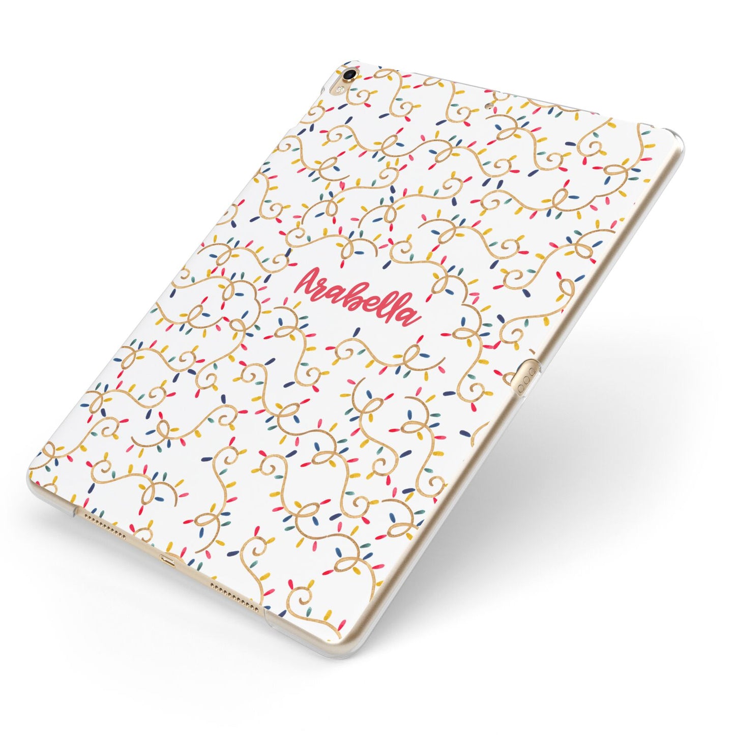 Christmas Lights Pattern Custom Apple iPad Case on Gold iPad Side View