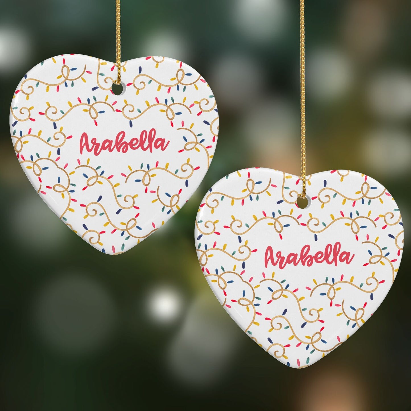 Christmas Lights Pattern Custom Heart Decoration on Christmas Background