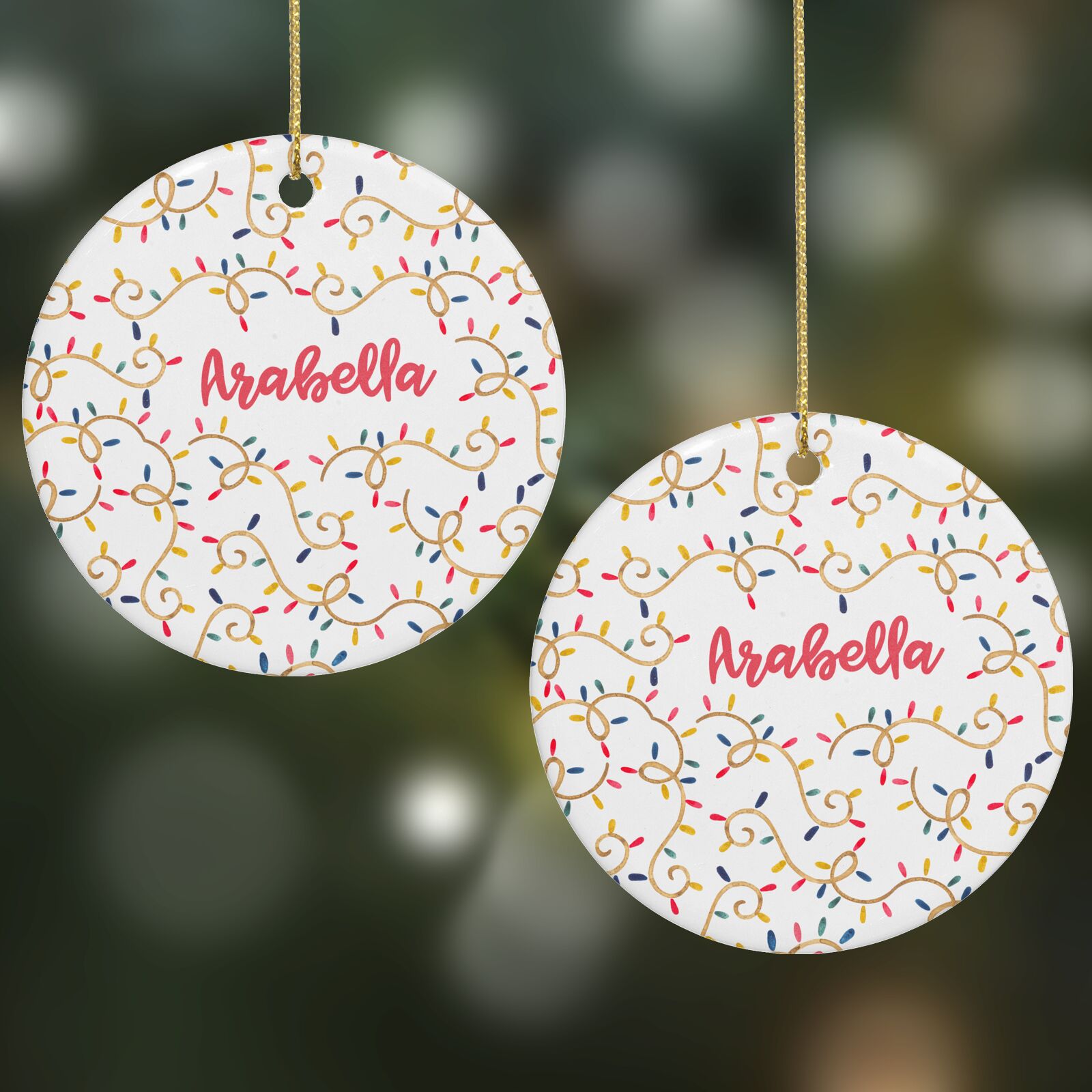 Christmas Lights Pattern Custom Round Decoration on Christmas Background