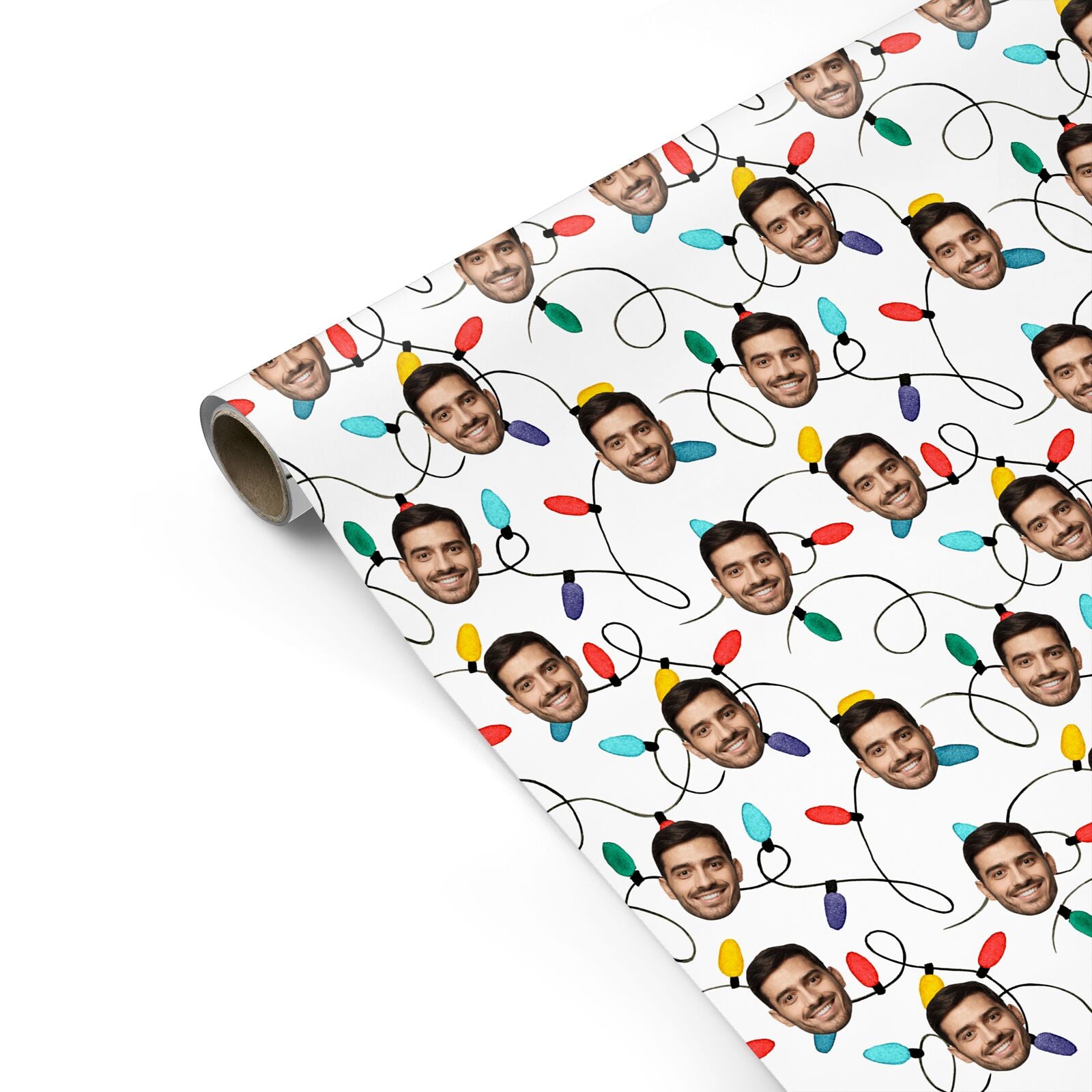 Christmas Lights Photo Face Personalised Gift Wrap