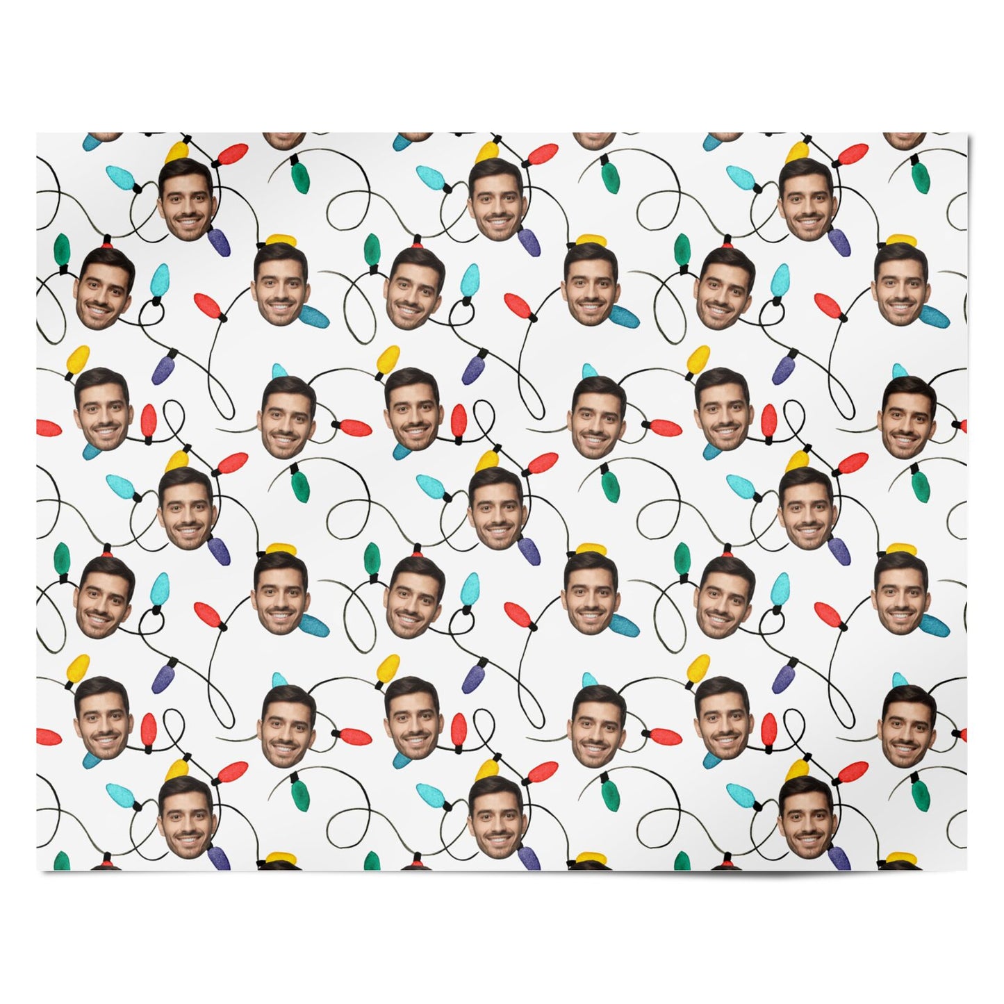 Christmas Lights Photo Face Personalised Wrapping Paper Alternative