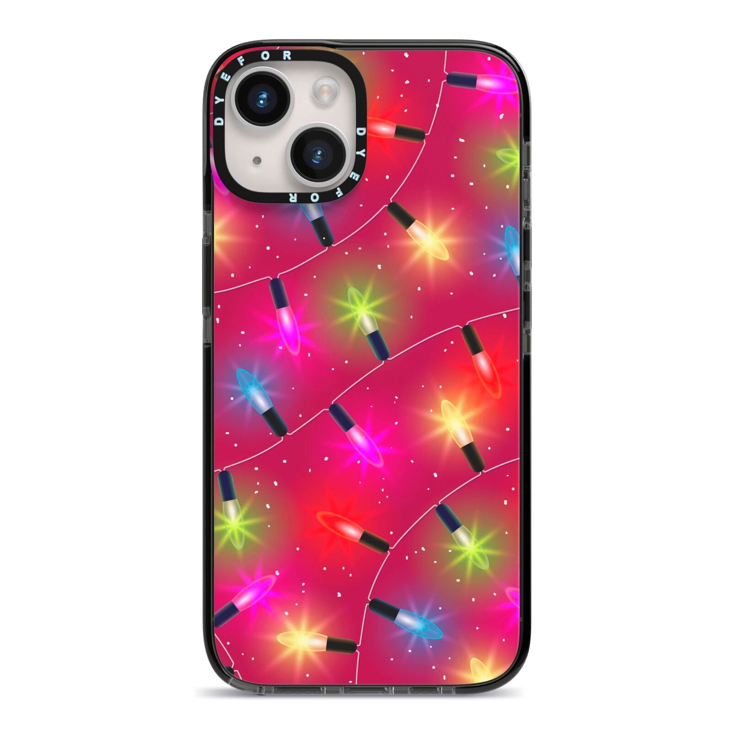 Christmas Lights iPhone 14 Black Impact Case on Silver phone