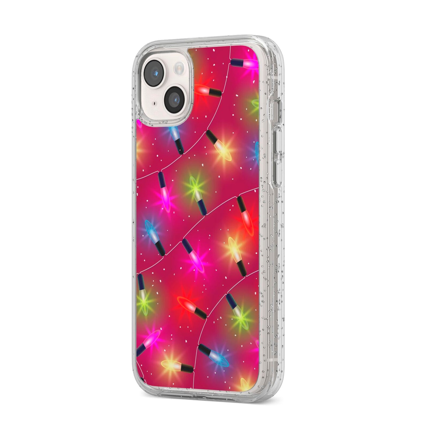 Christmas Lights iPhone 14 Plus Glitter Tough Case Starlight Angled Image