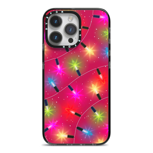 Christmas Lights iPhone 14 Pro Max Black Impact Case on Silver phone