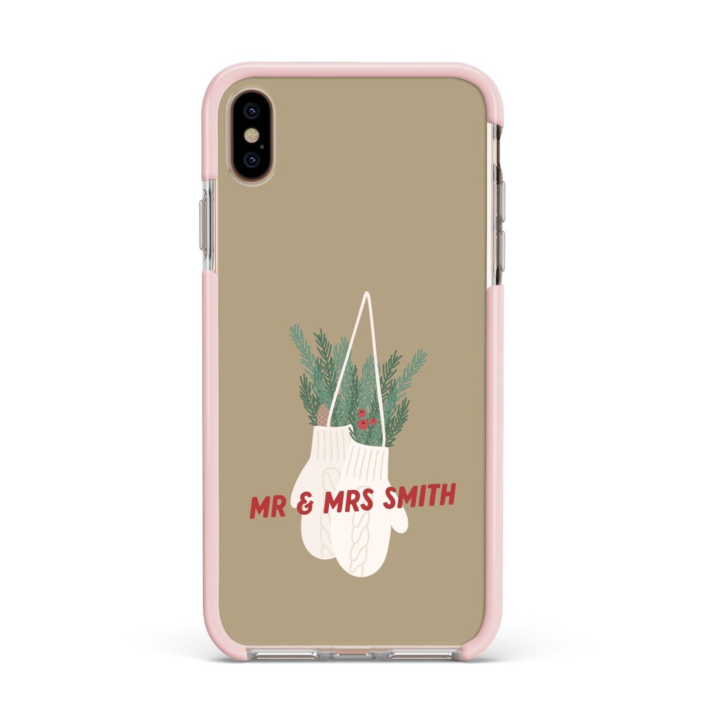 Christmas Mittens Pattern Apple iPhone Xs Max Impact Case Pink Edge on Gold Phone