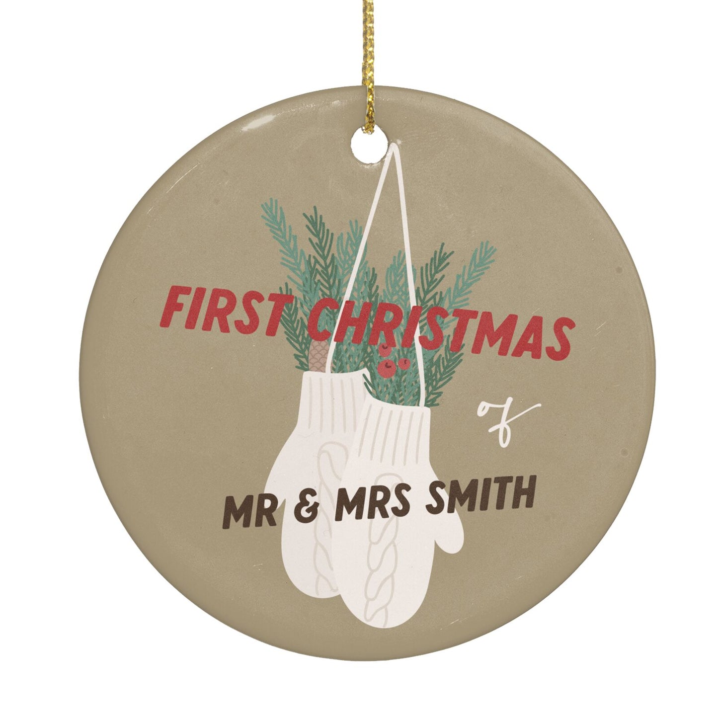 Christmas Mittens Pattern Circle Decoration Back Image