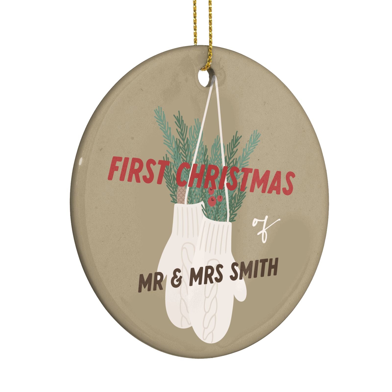 Christmas Mittens Pattern Circle Decoration Side Angle