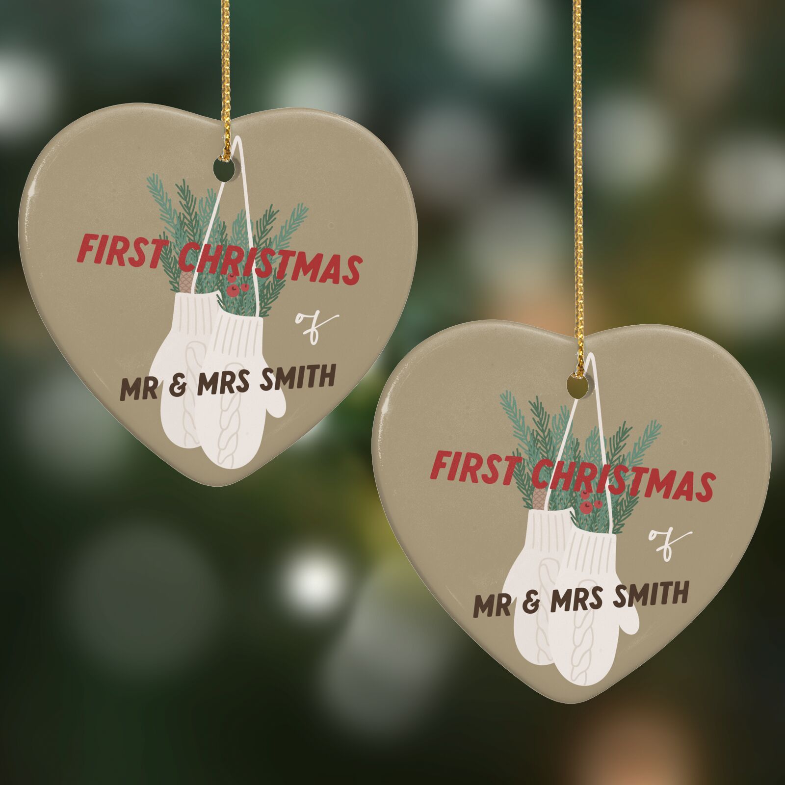 Christmas Mittens Pattern Heart Decoration on Christmas Background