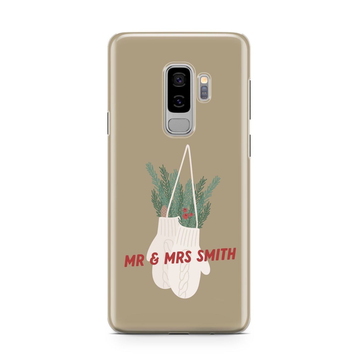 Christmas Mittens Pattern Samsung Galaxy S9 Plus Case on Silver phone