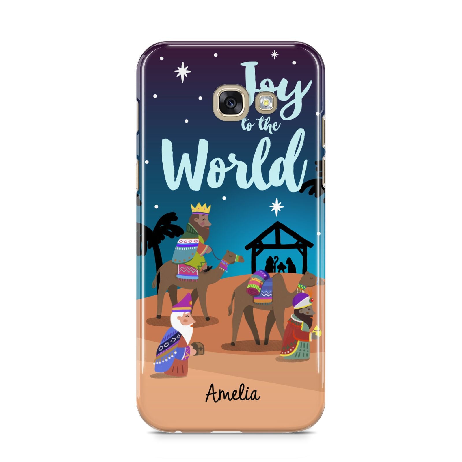 Christmas Nativity Scene with Name Samsung Galaxy A5 2017 Case on gold phone