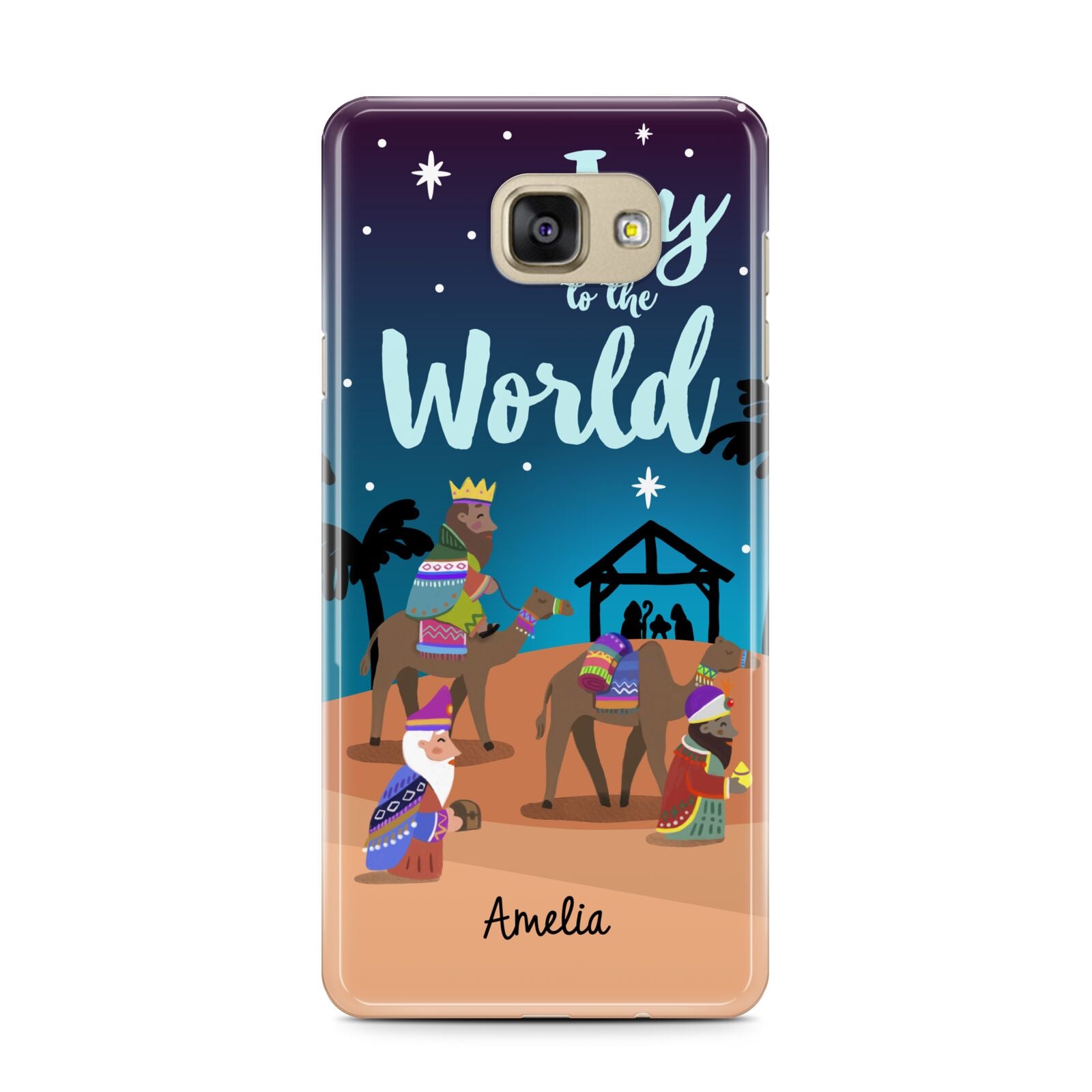Christmas Nativity Scene with Name Samsung Galaxy A7 2016 Case on gold phone