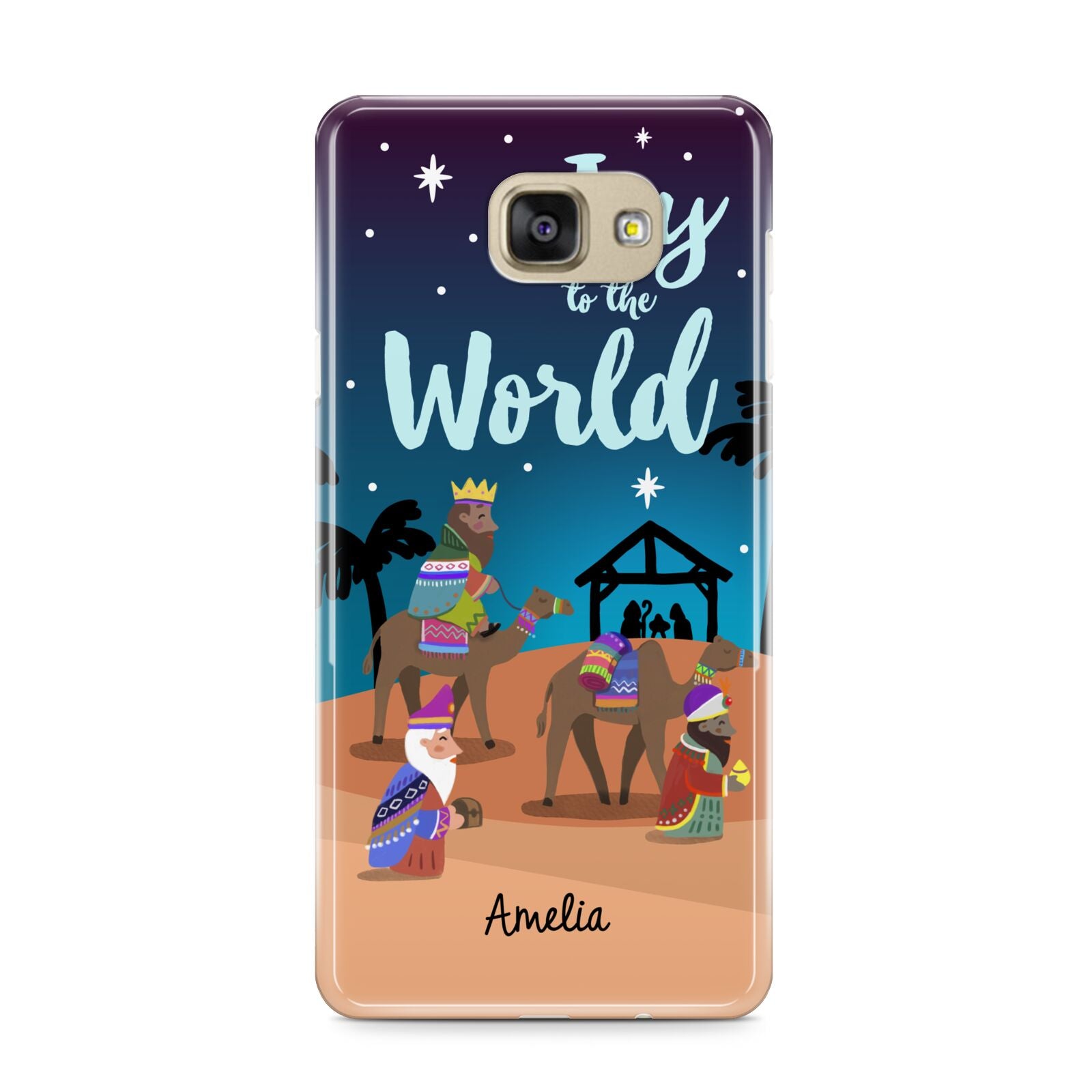 Christmas Nativity Scene with Name Samsung Galaxy A9 2016 Case on gold phone
