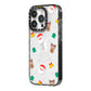Christmas Pattern iPhone 14 Pro Black Impact Case Side Angle on Silver phone