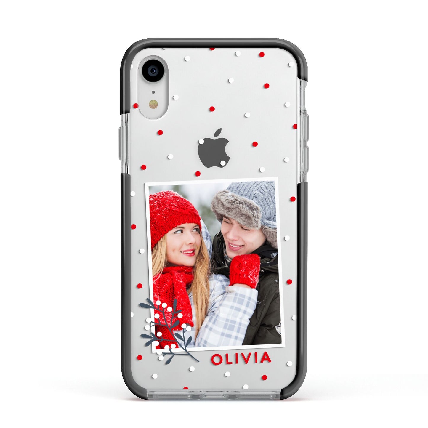 Christmas Personalised Photo Apple iPhone XR Impact Case Black Edge on Silver Phone