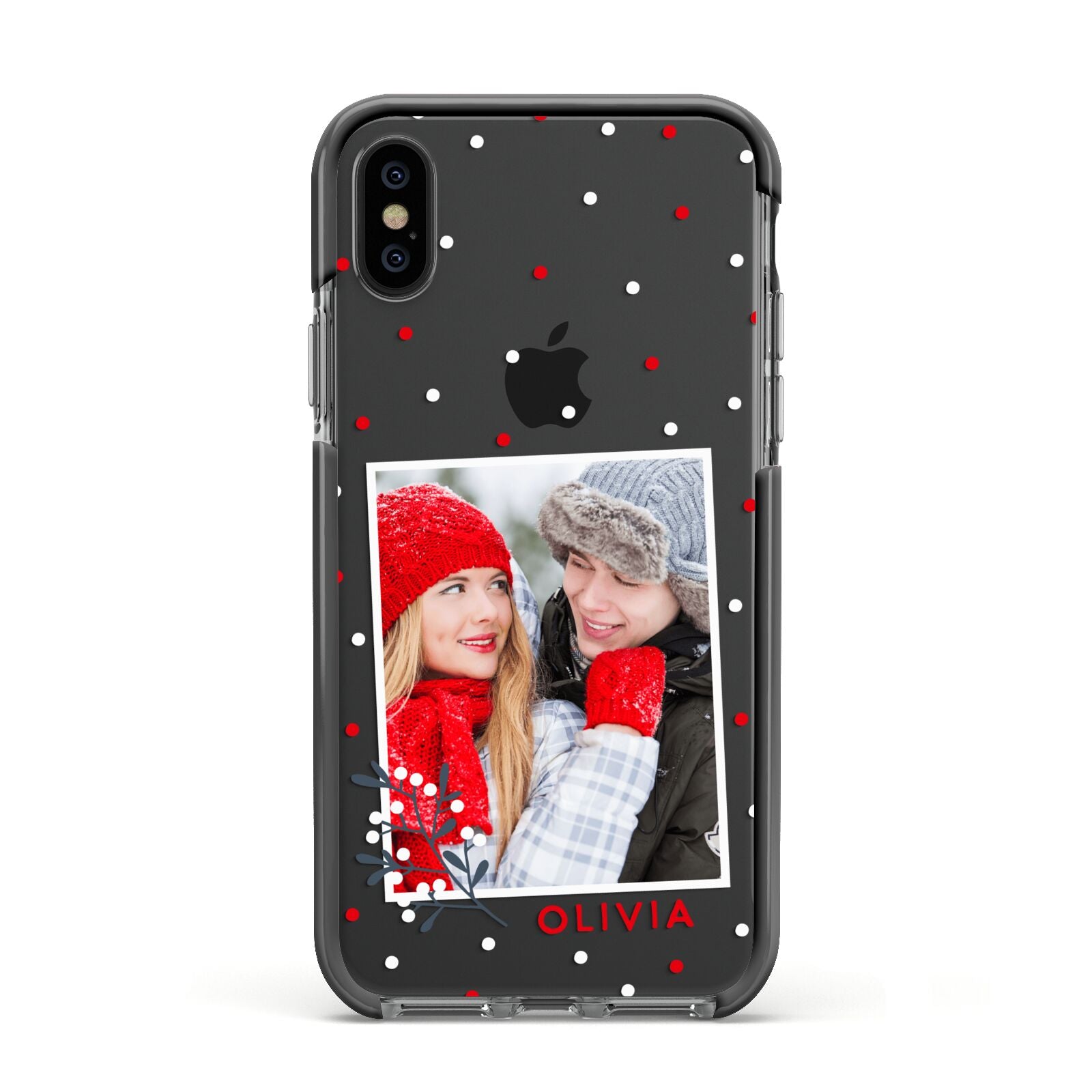 Christmas Personalised Photo Apple iPhone Xs Impact Case Black Edge on Black Phone