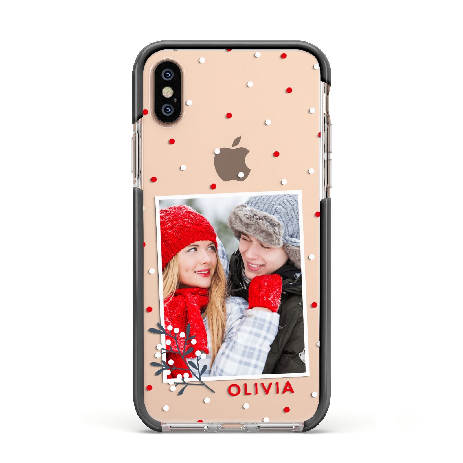 Christmas Personalised Photo Apple iPhone Xs Impact Case Black Edge on Gold Phone