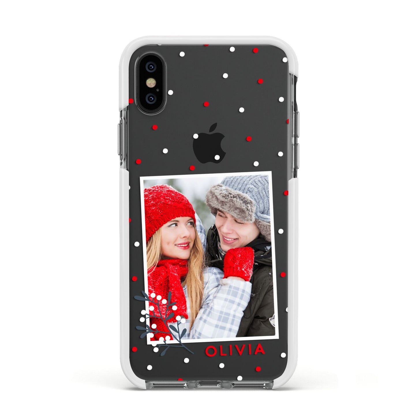 Christmas Personalised Photo Apple iPhone Xs Impact Case White Edge on Black Phone