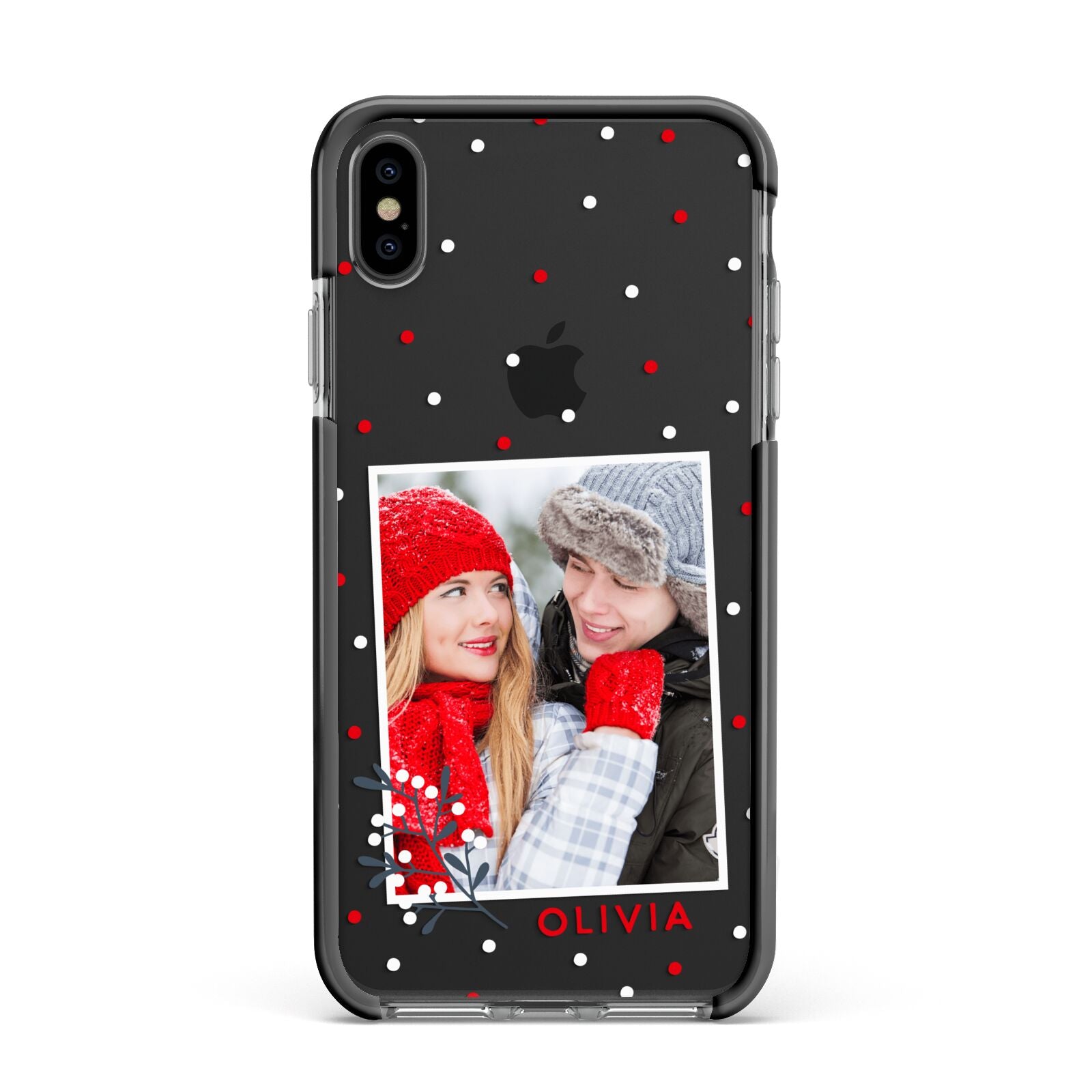 Christmas Personalised Photo Apple iPhone Xs Max Impact Case Black Edge on Black Phone