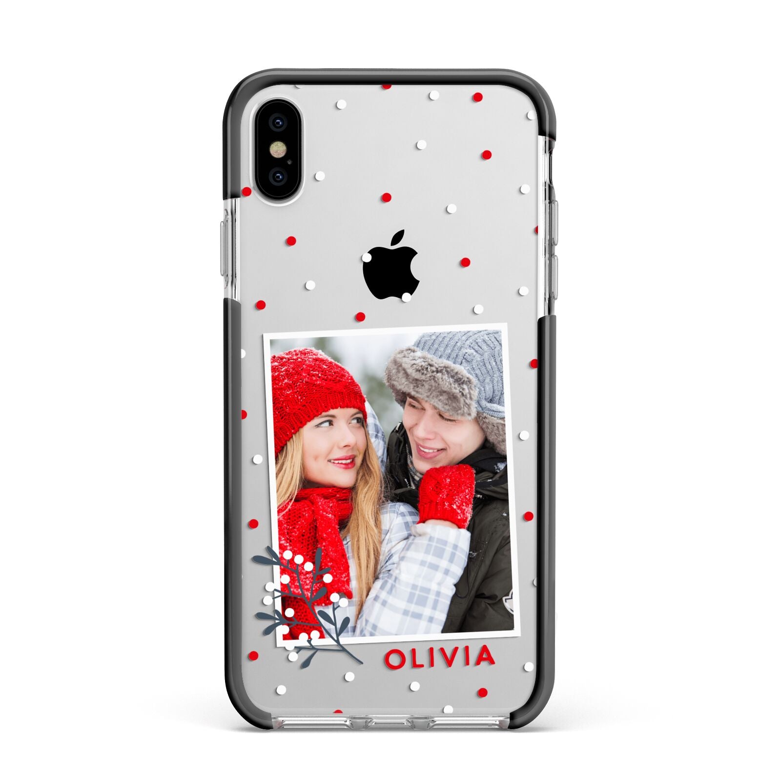 Christmas Personalised Photo Apple iPhone Xs Max Impact Case Black Edge on Silver Phone