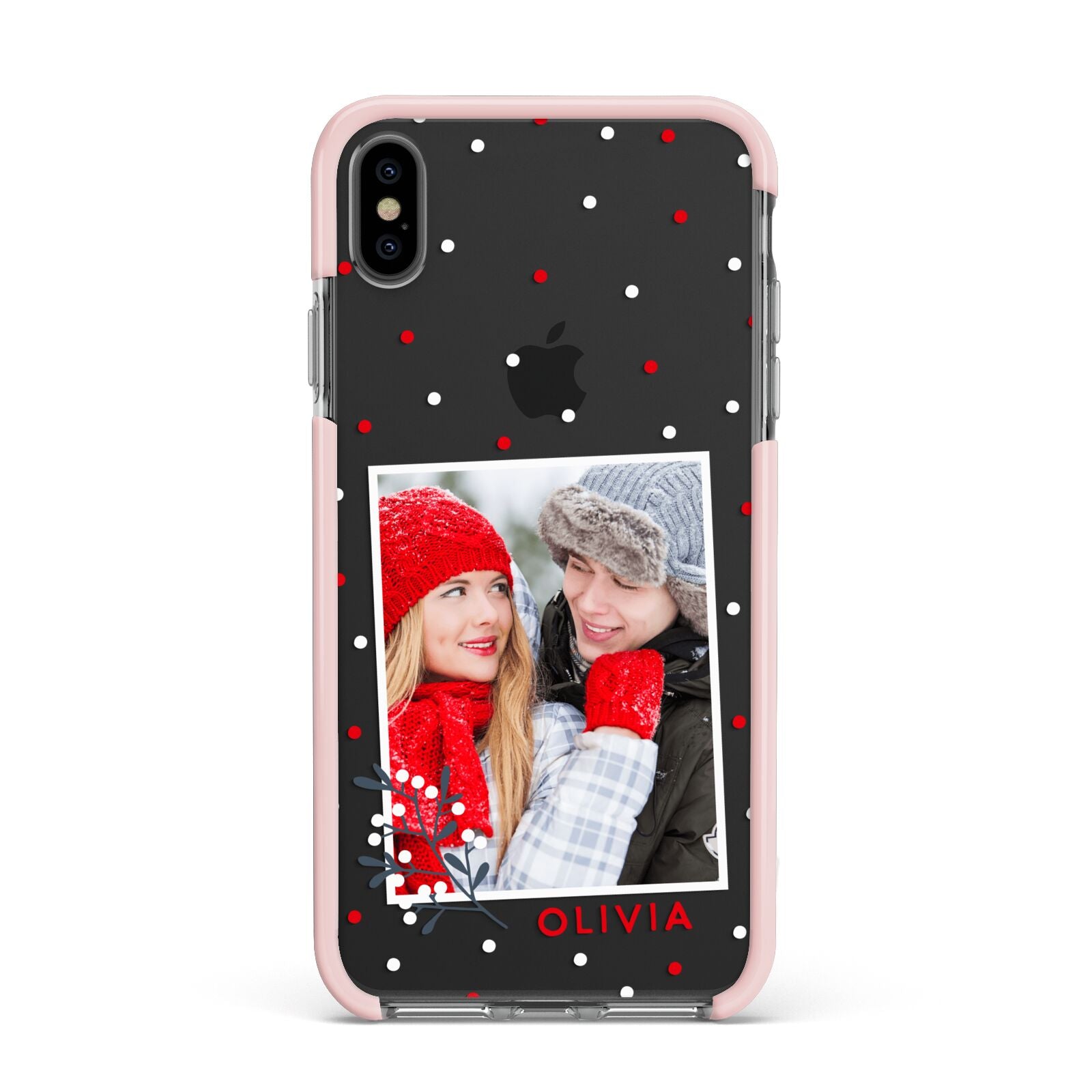 Christmas Personalised Photo Apple iPhone Xs Max Impact Case Pink Edge on Black Phone