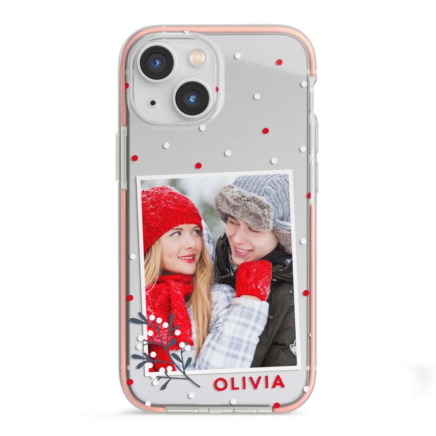 Christmas Personalised Photo iPhone 13 Mini TPU Impact Case with Pink Edges