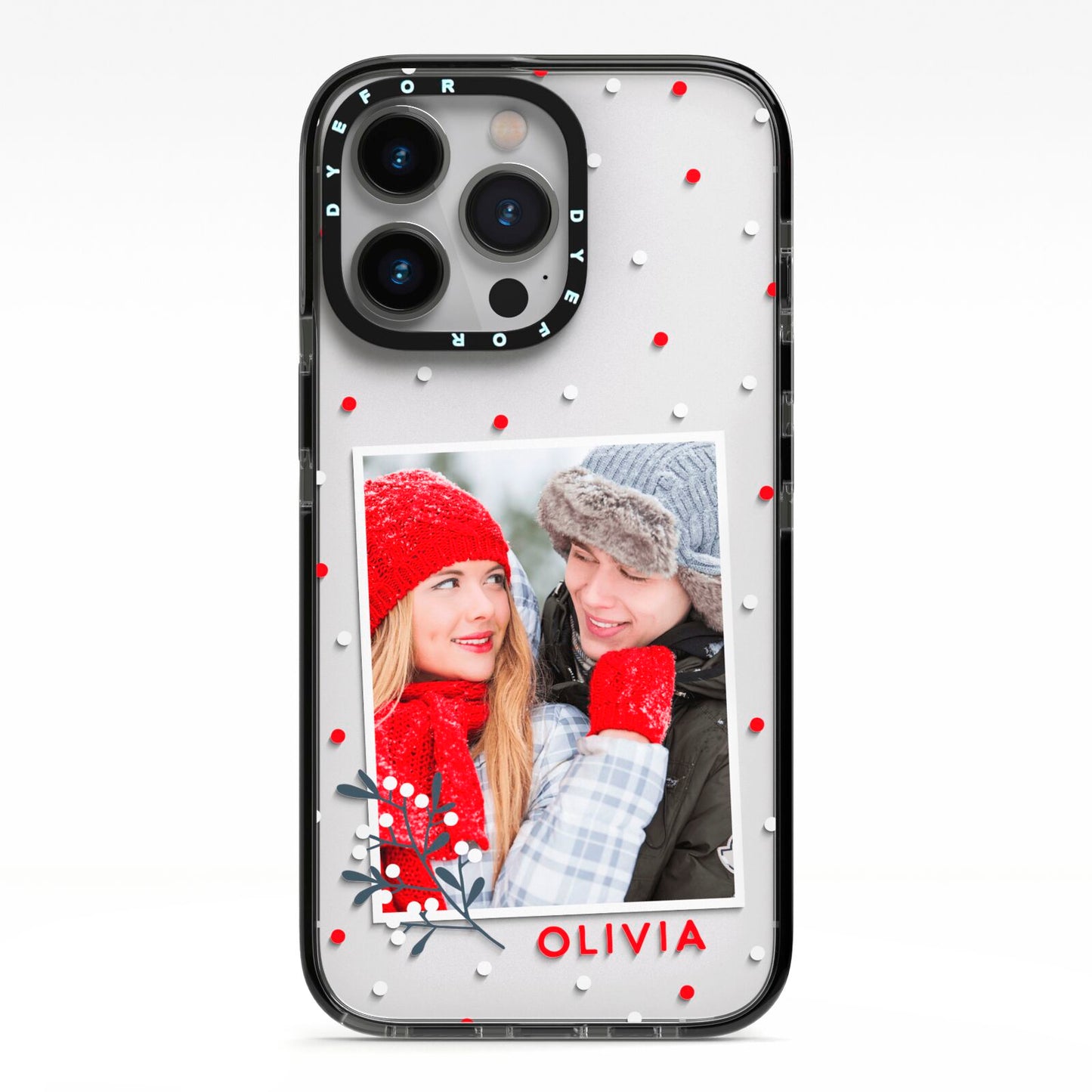 Christmas Personalised Photo iPhone 13 Pro Black Impact Case on Silver phone