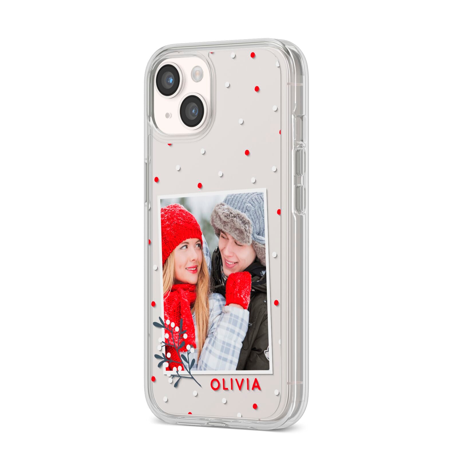 Christmas Personalised Photo iPhone 14 Clear Tough Case Starlight Angled Image