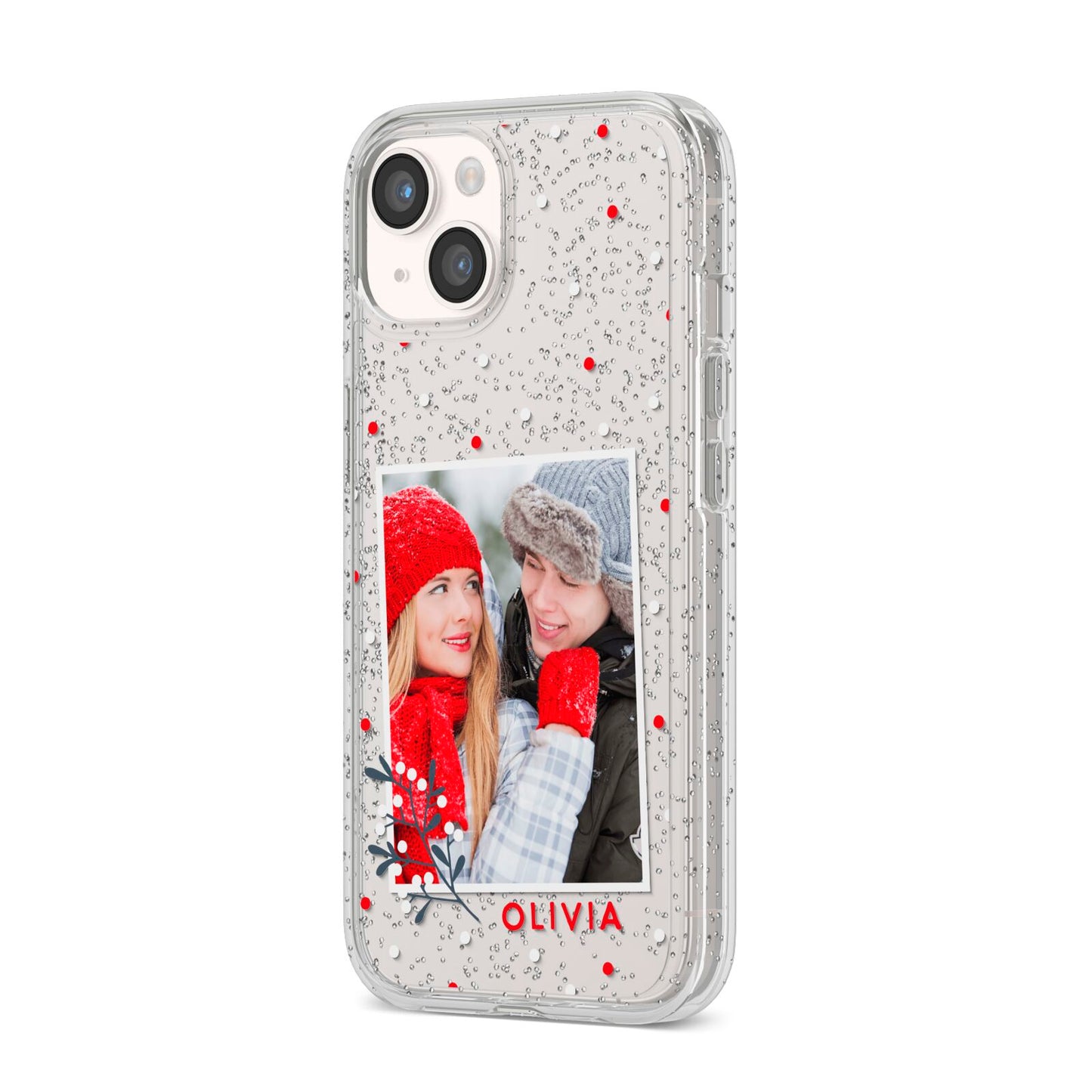 Christmas Personalised Photo iPhone 14 Glitter Tough Case Starlight Angled Image