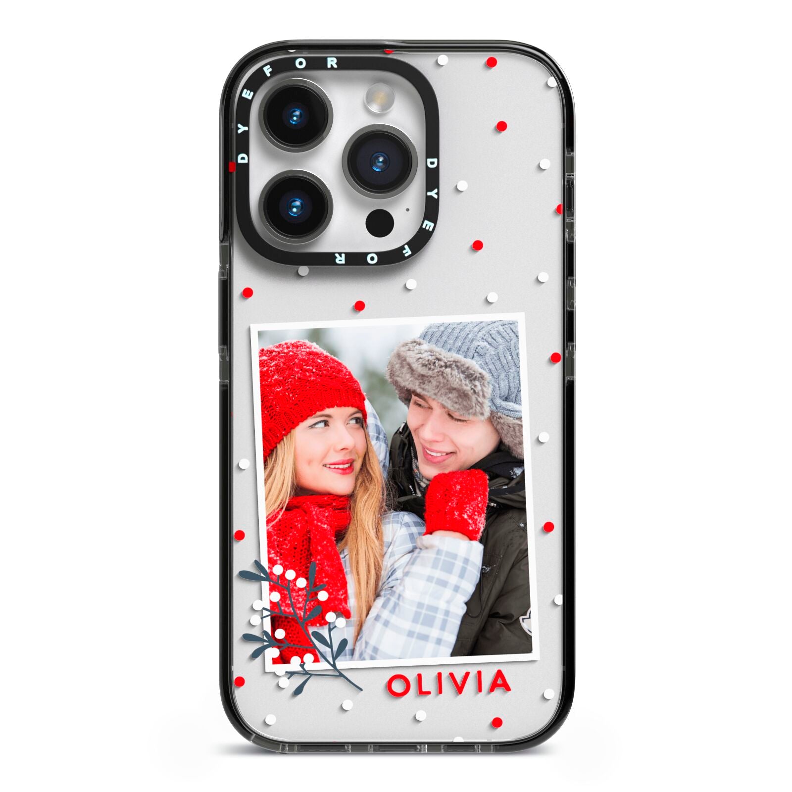 Christmas Personalised Photo iPhone 14 Pro Black Impact Case on Silver phone