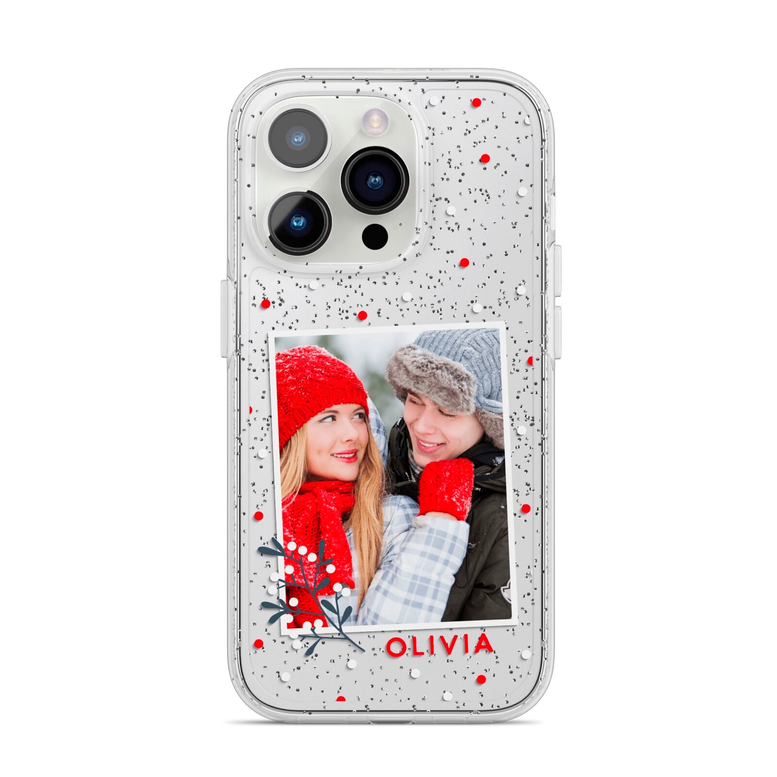 Christmas Personalised Photo iPhone 14 Pro Glitter Tough Case Silver