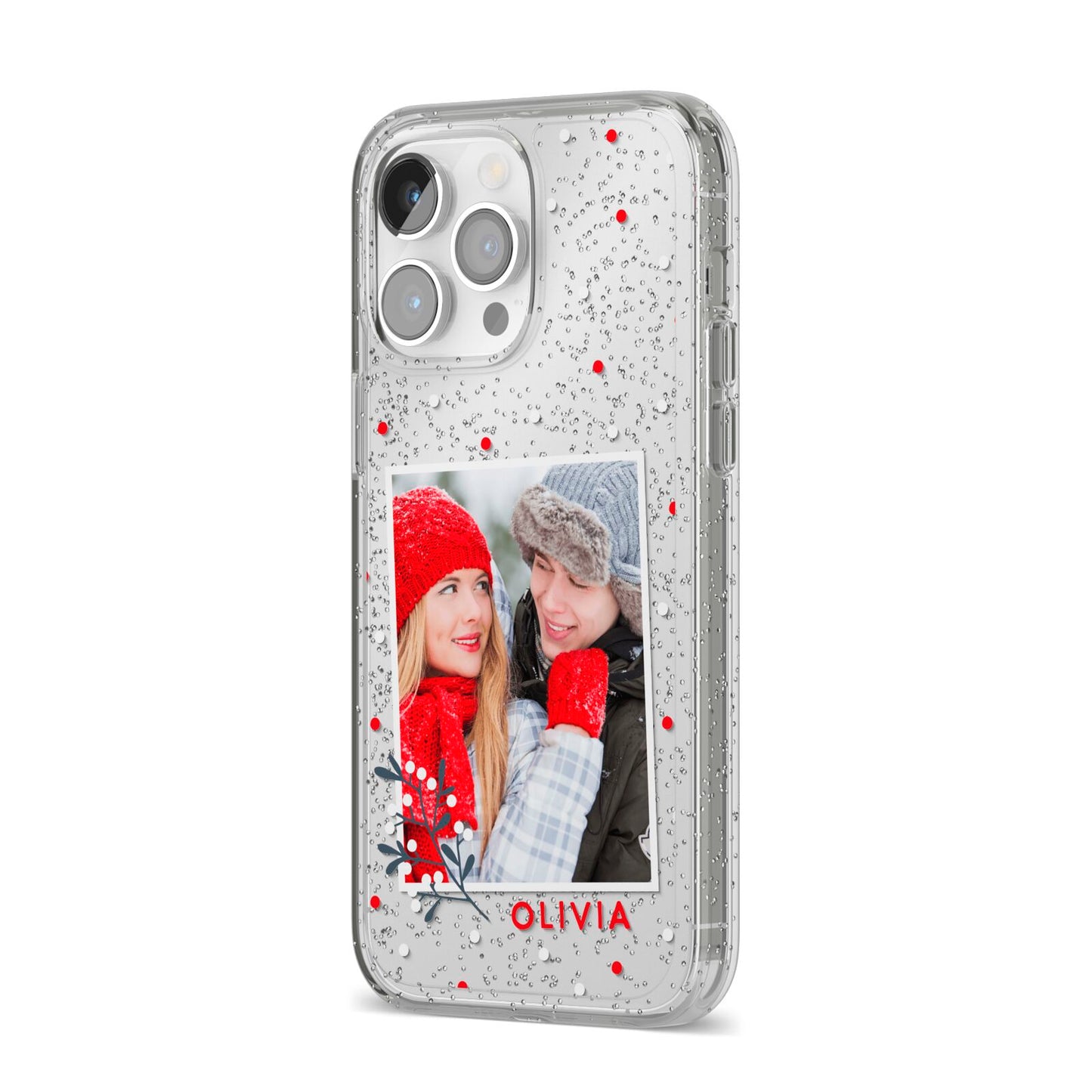 Christmas Personalised Photo iPhone 14 Pro Max Glitter Tough Case Silver Angled Image