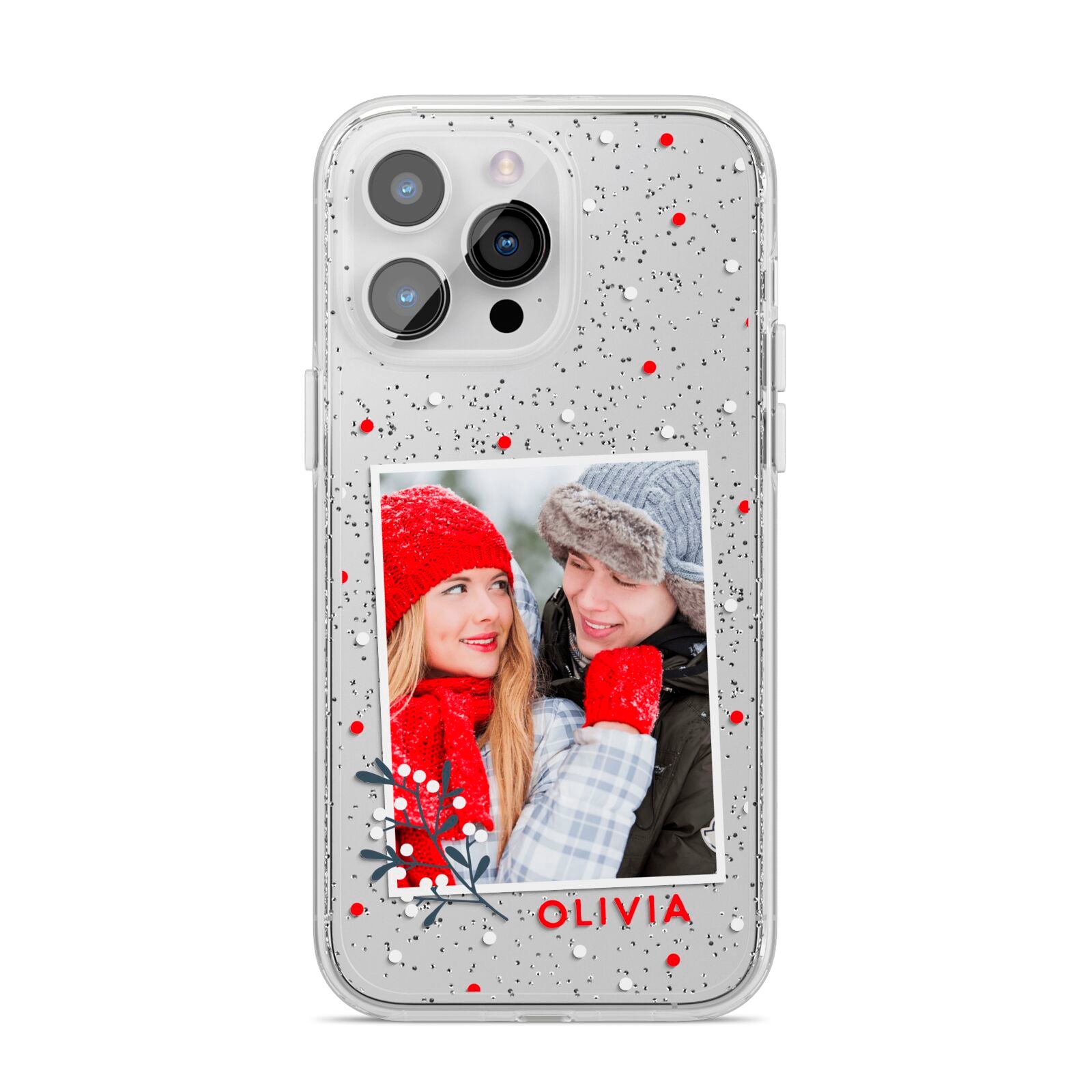 Christmas Personalised Photo iPhone 14 Pro Max Glitter Tough Case Silver