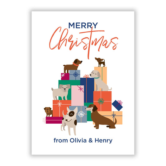 Christmas Pets and Presents with Name A5 Flat Greetings Card