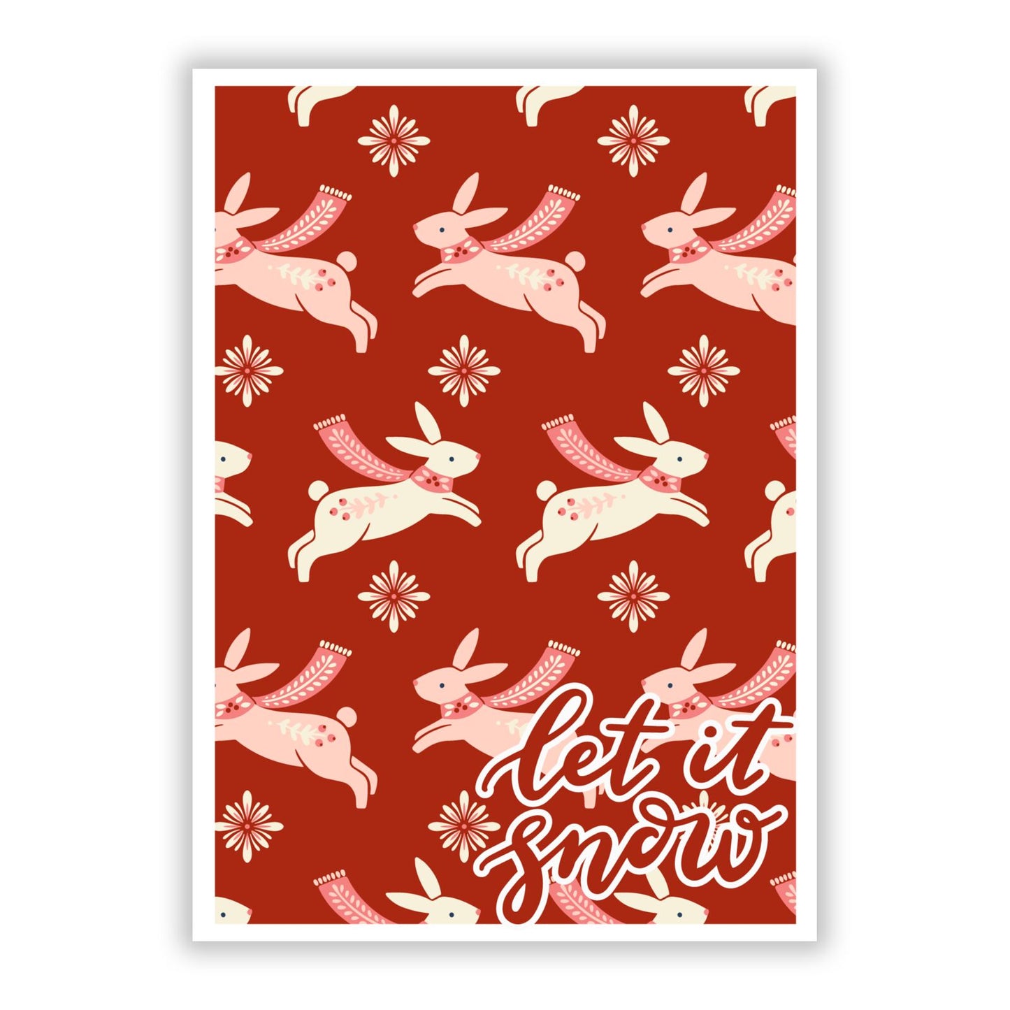 Christmas Rabbit A5 Flat Greetings Card